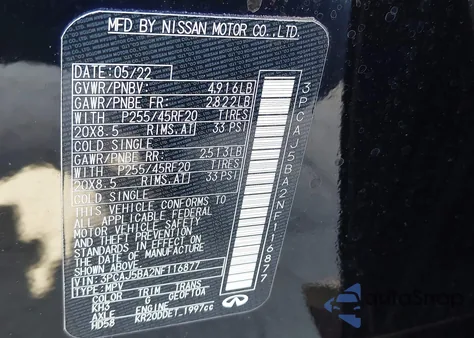 2022 Infiniti Qx50 Luxe z USA, uszkodzony, nr VIN 3PCAJ5BA2NF116877